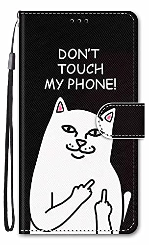 Nodigo-EU für Nokia C12 / C12 Pro Hülle Leder Magnetisch Kickstand mit Kartenfach 360 Grad Tier Muster Motiv Lustig Design Silikon Flip Hüllen Handyhülle Tasche Case - Don't Touch My Phone von Nodigo-EU