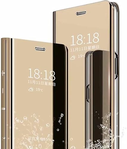 Nodigo-EU für Xiaomi 13T / 13T Pro Hülle Smart View Hart PC Spiegel Kickstand Lustig Design Silikon Flip Hüllen Handyhülle Case - Gold von Nodigo-EU
