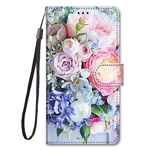 Nodigo für Huawei P Smart 2019/Honor 10 Lite Leder Hülle Magnetisch Kickstand mit Kartenfach 360 Grad Tier Muster Motiv Lustig Design Silikon Hüllen Handyhülle Wallet Tasche Case Mädchen Damen - Blume von Nodigo