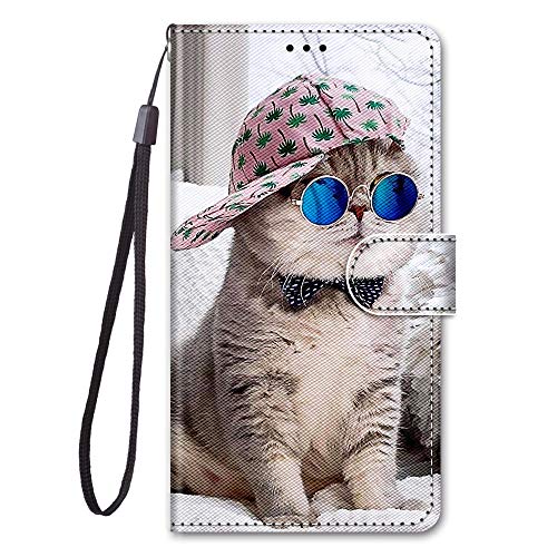 Nodigo für Samsung Galaxy A32 4G Leder Hülle Magnetisch Kickstand mit Kartenfach 360 Grad Tier Muster Motiv Lustig Design Silikon Hüllen Handyhülle Wallet Tasche Case Mädchen Damen - Katze von Nodigo