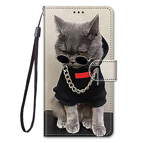 Nodigo für Samsung Galaxy A50 2019 Leder Hülle Magnetisch Kickstand mit Kartenfach 360 Grad Tier Muster Motiv Lustig Design Silikon Hüllen Handyhülle Wallet Tasche Case Mädchen Damen - Katze von Nodigo