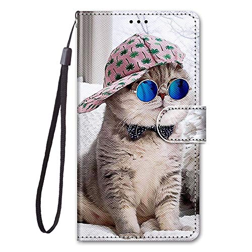 Nodigo für Samsung Galaxy S7 Leder Hülle Magnetisch Kickstand mit Kartenfach 360 Grad Tier Muster Motiv Lustig Design Silikon Hüllen Handyhülle Wallet Tasche Case Mädchen Damen - Katze von Nodigo