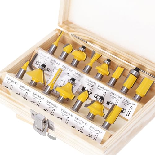 Fräser Set für Oberfräsen 15 tlg, Holzfräs-Bits für 8mm Schaft, Holzfräser-Set Holzbearbeitung Swerkzeugen für Anfänger, Holzfräser in Industrie-Qualität, inklusive Holzkiste zur Aufbewahrung Fräser Set für Oberfräsen 15 tlg, Holzfräs-Bits für 8mm Schaft, Holzfräser-Set Holzbearbeitung Swerkzeugen für Anfänger, Holzfräser in Industrie-Qualität, inklusive Holzkiste zur Aufbewahrung von Noeborty