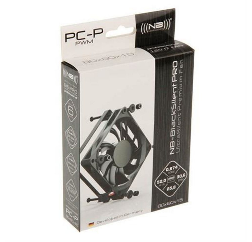 Noiseblocker Gehäuselüfter ITR-PC-P BlackSilentPro PC-P, 80 mm Durchmesser, 2500 RPM, 25.8 dB, 12 V, Schwarz von Noiseblocker