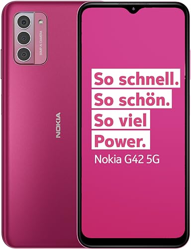 Nokia G42 5G Smartphone (5G-Konnektivität, Android 13, (6,56'’) HD+-Display, dreifache 50-MP-Kl-Kamera, 5000 mAh Akku, 6GB RAM, 128GB Speicher, OZO 3D Audio Capture und QuickFix-Design) Rosa von Nokia HMD Global