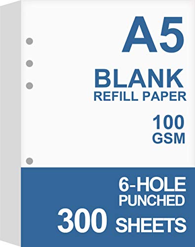 Blanko-Papier, A5, Nachfüllpackungen für Filofax-Planer, Organizer, Ordner, 6-fach gelocht, insgesamt 300 Blatt/600 Seiten, 100 g/m², Weiß, 148 x 210 mm, 3 Stück von Nokingo