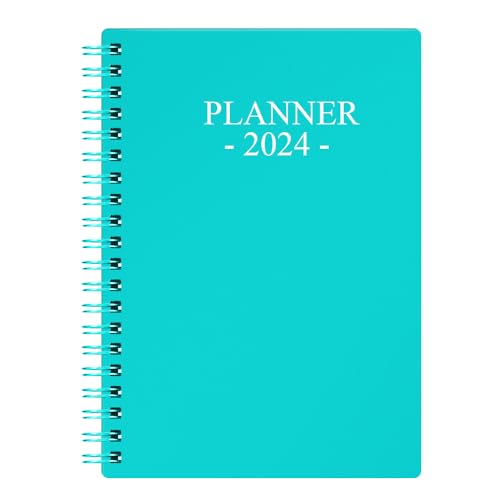 Kalender 2024, Wochenplaner mit Monatsregisterkarten, Tagebuch Run January 2024-Dez 2024, Flexibler Einband, Doppeldrahtbindung, einfaches Organisieren täglichen Lebens, 14×17,5cm, Teal Planer 2024 von Nokingo