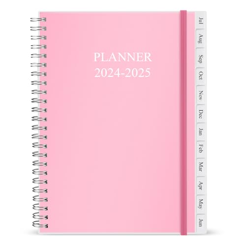 Planer 2024–2025 – Wochen- und Monatsplaner von Juli 2024 bis Juni 2025, 15,9 x 21 cm, 12 monatliche Registerkarten, 14 Notizseiten, Kunststofftasche, flexibler Einband mit Doppeldrahtbindung, rosa von Nokingo