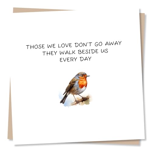 Beileidskarte mit Rotkehlchen-Motiv "Those We Love Don't Go Away They Walk Beside Us Every Day", hergestellt in Großbritannien von Nokular