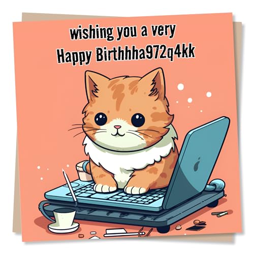Geburtstagskarte mit lustigem Kätzchen auf Laptop – Wishing You A Happy Birthday – Katzen-Design, hergestellt in Großbritannien von Nokular