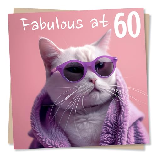 Geburtstagskarte zum 60. Geburtstag für Frauen – Glamouröse Katze mit Brille – fabelhaft zum 60. Geburtstag für Katzen- oder Kätzchenliebhaber von Nokular