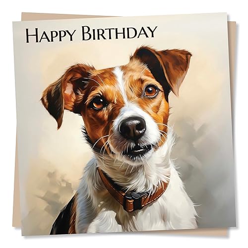 Schöne Jack Russell Malerei Happy Birthday Karte – spezielle Karte für Familie und Freunde – Hundeliebhaber – Herzliche Grüße für Frauen und Männer – hergestellt in Großbritannien von Nokular
