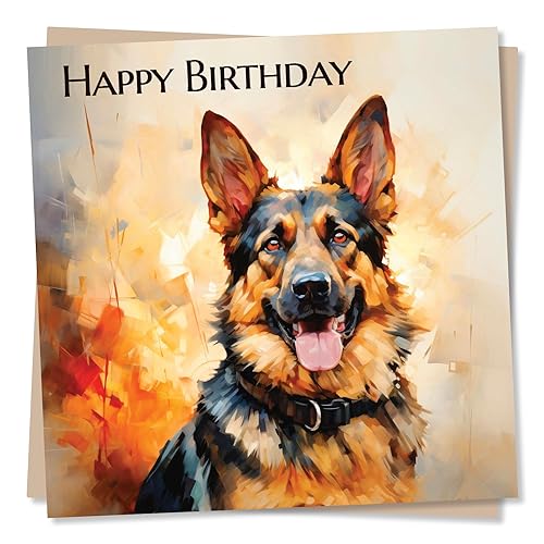 Schöne deutsche Schäferhund-Malerei Happy Birthday Karte – spezielle Karte für Familie und Freunde – Hundeliebhaber – herzliche Grüße für Frauen und Männer – hergestellt in Großbritannien von Nokular