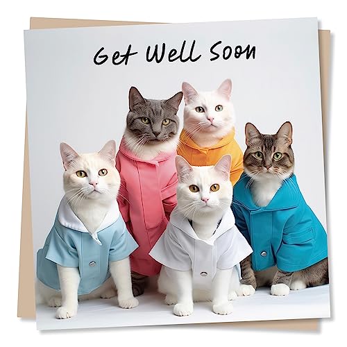 Süße Ärzte und Krankenschwestern Katze Gute Besserung Karte – Humor und herzliche Karte für Familie und Freunde – Spaß Gute Besserung wünschen für Männer, Frauen – hergestellt in Großbritannien von Nokular