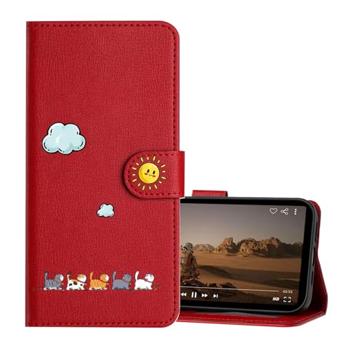 Nokverzy Handyhülle für Google Pixel 7 Pro 5G(6.7") Hülle Klappbar PU Lederhülle Klapphülle Kartenfach Magnetische Schutzhülle für Google Pixel 7 Pro 5G(6.7") Flip Case Wallet Tasche Cover Katze Rot von Nokverzy