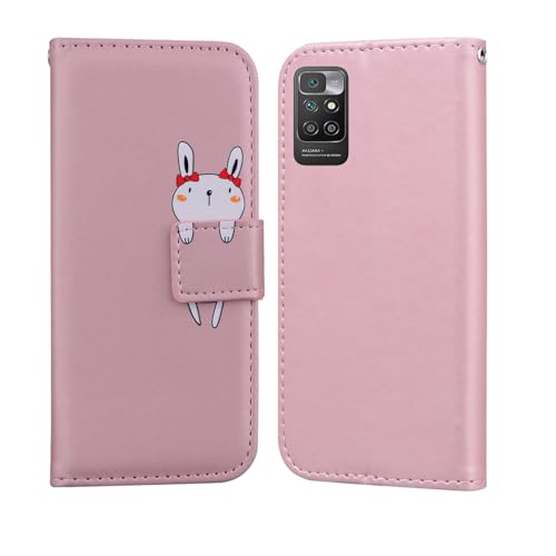 Nokverzy Klapphülle für Redmi 10 4G/10 2022/10 Prime Hülle Magnet Stoßfest Cartoon Kaninchen Klappbar Schutzhülle für Redmi 10 4G/10 2022/10 Prime Handyhülle mit Band Portemonnaie Kartenfach Rosa von Nokverzy