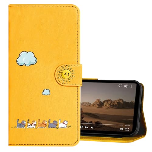 Nokverzy Magnetische Handyhülle für Google Pixel 9 Pro XL 5G(6.8") Hülle Klappbar Stoßfest Leder Bunte Katze Magnet Hülle für Google Pixel 9 Pro XL 5G(6.8") Lederhülle mit Kartenfach Ständer Band Gelb von Nokverzy