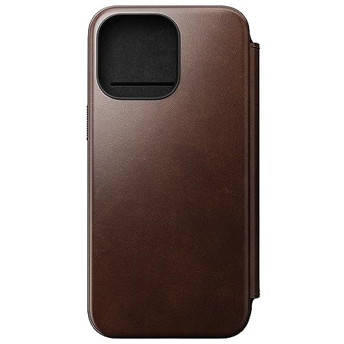 Nomad Moderne Horween Lederhülle für iPhone 15 Pro Max Mag Safe Wireless Charging Wallet Case & Drop Protect – Rustikales Braun von Nomad Goods