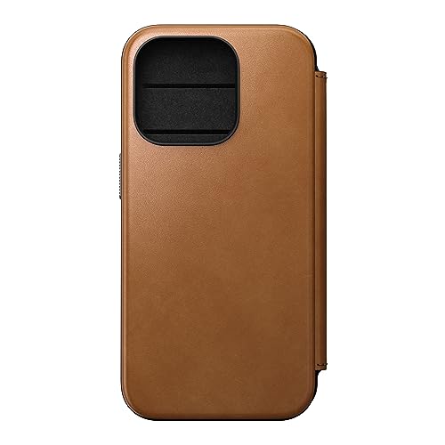 Nomad Moderne Lederhülle für iPhone 15 Pro Hülle Kompatibel mit MagSafe & Wireless Charging Leder Wallet Case, 3 Kartenfächer 360° Schutzhülle Bumper - Englisch Tan von NOMAD
