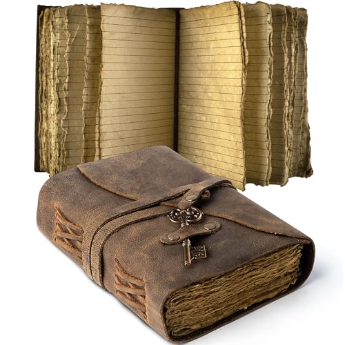 Vintage LederTagebuch linierte Seiten mit Schlüssel – Antikes handgefertigtes Büttenrand Vintage Papier gebundenes Tagebuch – Book of Shadows Journal – LederSkizzenbuch – Zeichentagebuch – tolles von NomadCraftsCo.
