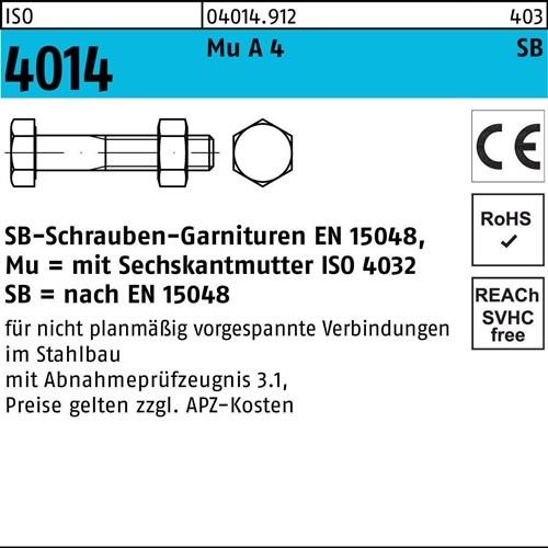 10 Stk. Sechskantschraube ISO 4014 Schaft/Mutter M24x 80 A 4 SB 10 Stück Noname 10 Stk. Sechskantschraube ISO 4014 Schaft/Mutter M24x 80 A 4 SB 10 Stück Noname von Noname