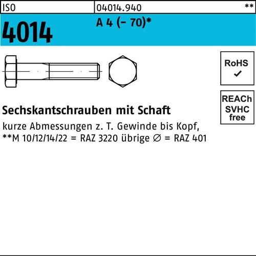 10 Stk. Sechskantschraube ISO 4014 Schaft M22x 200 A 4 (- 70) 10 Stück Noname von Noname