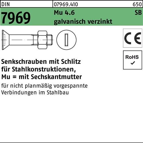 10 Stk. Senkschraube DIN 7969 Schlitz/Mutter M24x 120 4.6 galv.verz. 10St. 10 Stk. Senkschraube DIN 7969 Schlitz/Mutter M24x 120 4.6 galv.verz. 10St. von Noname