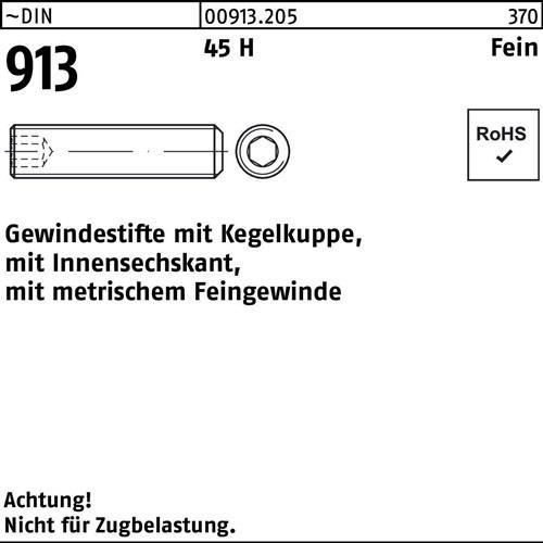 100 Stk. Gewindestift DIN 913 Kegelkuppe/Innen-6kt M12x1x25 45 H Feingew. 100St. 100 Stk. Gewindestift DIN 913 Kegelkuppe/Innen-6kt M12x1x25 45 H Feingew. 100St. von Noname