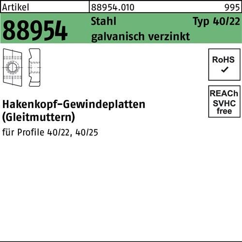 100 Stk. Hakenkopfgewindeplatte R 88954 Typ 40/22 M6 Stahl galv.verz. 100 Stück 100 Stk. Hakenkopfgewindeplatte R 88954 Typ 40/22 M6 Stahl galv.verz. 100 Stück von Noname