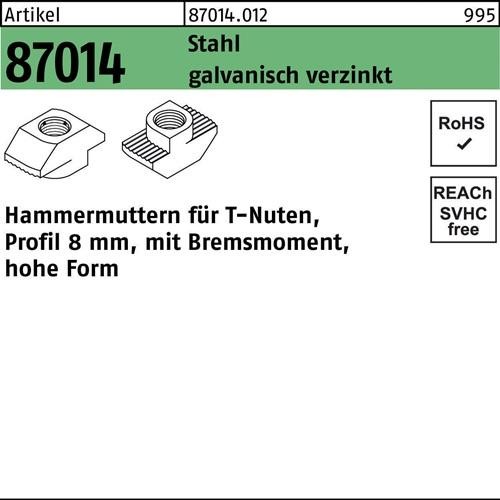 1000 Stk. Hammerkopfmutter R 87014 Bremsmoment hoch 8mm M6 Stahl galv.verz. von Noname