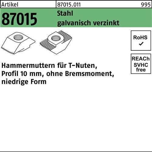 1000 Stk. Hammerkopfmutter R 87015 o.Bremsmoment niedrig 10mm M6 Stahl 1000 Stk. Hammerkopfmutter R 87015 o.Bremsmoment niedrig 10mm M6 Stahl von Noname