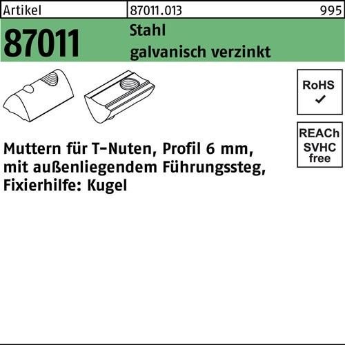 1000 Stk. T-Nutenmutter R 87011 Führungssteg außen 6mm M6 Stahl galv.verz. 1000 Stk. T-Nutenmutter R 87011 Führungssteg außen 6mm M6 Stahl galv.verz. von Noname