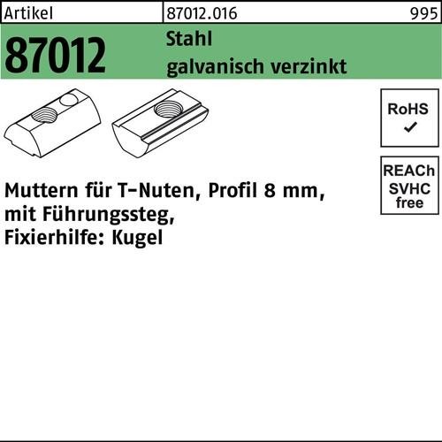 1000 Stk. T-Nutenmutter R 87012 Führungssteg/Kugel 8mm M6 Stahl galv.verz. 1000 Stk. T-Nutenmutter R 87012 Führungssteg/Kugel 8mm M6 Stahl galv.verz. von Noname