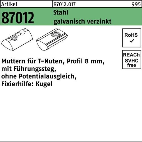 1000 Stk. T-Nutenmutter R 87012 Führungssteg/o.Potenzial./Kugel 8mm M8 1000 Stk. T-Nutenmutter R 87012 Führungssteg/o.Potenzial./Kugel 8mm M8 von Noname