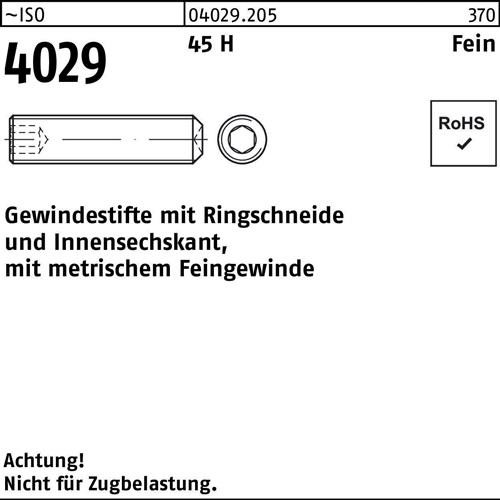 200 Stk. Gewindestift ISO 4029 Ringschneide/Innen-6kt M10x1,25x 20 45 H Feingew. 200 Stk. Gewindestift ISO 4029 Ringschneide/Innen-6kt M10x1,25x 20 45 H Feingew. von Noname
