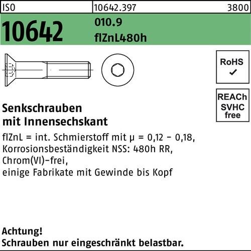 200 Stk. Senkschraube ISO 10642 Innen-6kt M10x25 010.9 flZnL 480h zinklamellenb. 200 Stk. Senkschraube ISO 10642 Innen-6kt M10x25 010.9 flZnL 480h zinklamellenb. von Noname