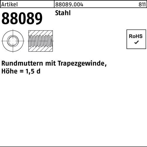 25 Stk. Rundmutter R 88089 Trapezgewinde TR 14x 4 -36 Stahl Höhe=1,5d 1 Stück von Noname