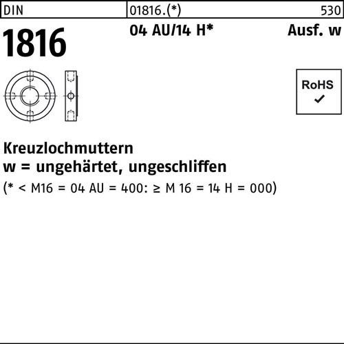 5 Stk. Kreuzlochmutter DIN 1816 M80x 2 Automatenstahl/14 H 1 Stück Noname 5 Stk. Kreuzlochmutter DIN 1816 M80x 2 Automatenstahl/14 H 1 Stück Noname von Noname