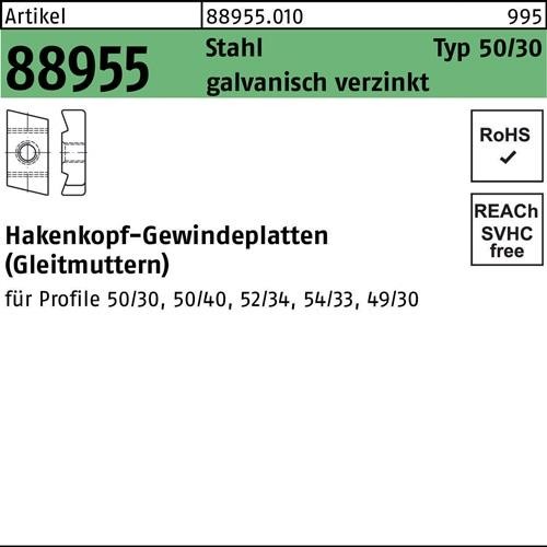 50 Stk. Hakenkopfgewindeplatte R 88955 Typ 50/30 M10 Stahl galv.verz. 50 Stück 50 Stk. Hakenkopfgewindeplatte R 88955 Typ 50/30 M10 Stahl galv.verz. 50 Stück von Noname