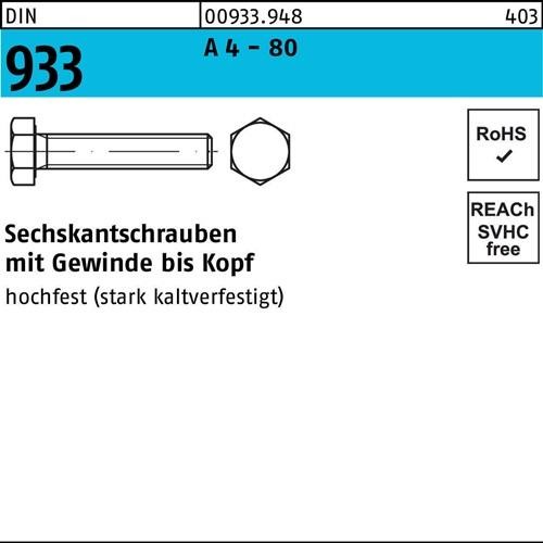 50 Stk. Sechskantschraube DIN 933 VG M10x 90 A 4 - 80 50 Stück Noname 50 Stk. Sechskantschraube DIN 933 VG M10x 90 A 4 - 80 50 Stück Noname von Noname