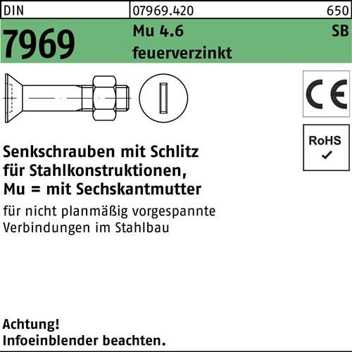 50 Stk. Senkschraube DIN 7969 U/CE Schlitz/Mutter M16x 50 4.6 feuerverz. 50St. 50 Stk. Senkschraube DIN 7969 U/CE Schlitz/Mutter M16x 50 4.6 feuerverz. 50St. von Noname