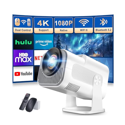 Beamer 4K Projektor Full HD 1080P Android Tragbarer Projektor, Mini Beamer mit WiFi 6 und Bluetooth 5.2 & 270° Dreh Proyector, Intelligenter Beamer 4K für PC/HDMI/USB, mit Maus und Fernbedienung, Weiß Beamer 4K Projektor Full HD 1080P Android Tragbarer Projektor, Mini Beamer mit WiFi 6 und Bluetooth 5.2 & 270° Dreh Proyector, Intelligenter Beamer 4K für PC/HDMI/USB, mit Maus und Fernbedienung, Weiß von Nonete
