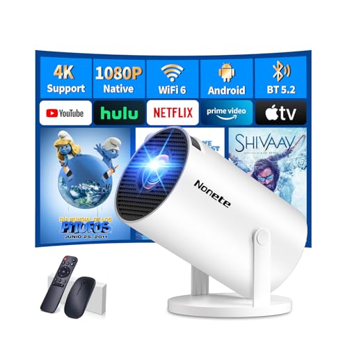 Mini Beamer 4K Projektor Full HD 1080P mit WiFi 6 und Bluetooth 5.2, Android Tragbarer Projektor 270° Dreh mit Automatische Trapezkorrektur für PC/HDMI/USB,mit Maus und Fernbedienung, Weiß Mini Beamer 4K Projektor Full HD 1080P mit WiFi 6 und Bluetooth 5.2, Android Tragbarer Projektor 270° Dreh mit Automatische Trapezkorrektur für PC/HDMI/USB,mit Maus und Fernbedienung, Weiß von Nonete