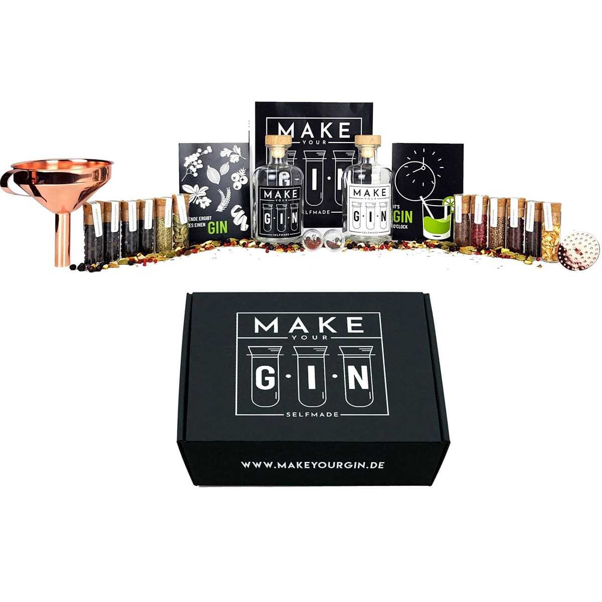 Make Your Gin Geschenkset Schwarz (12 Botanicals Safran Bar Trichter Anleitung mit Rezept) von MixCompany