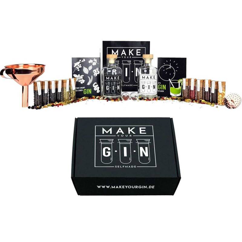 Make Your Gin Geschenkset Schwarz (12 Botanicals Safran Bar Trichter Anleitung mit Rezept) von MixCompany