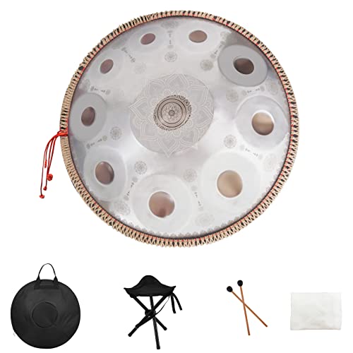 55,9 cm, 10 Noten, D-Moll, 432 Hz, Erwachsene, Stahl, Handpan Drum Instrument, Silber.. von NooLaime