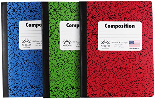 Norcom Wide Ruled 100 Sheet Composition Notebooks ~ (Red ~ Blue ~ Green) by Norcom von Norcom