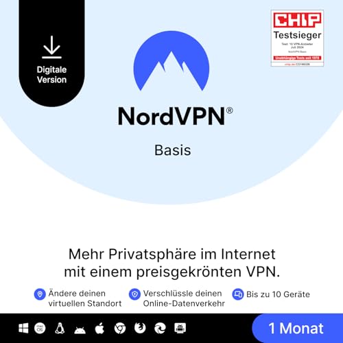 NordVPN Basis, 10 Geräte, 1 Monat, Premium-VPN-Software, Digitaler Code von NordVPN