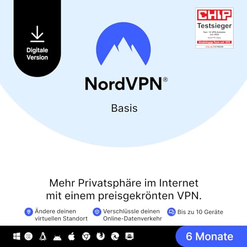 NordVPN Basis, 10 Geräte, 6 Monate, Premium-VPN-Software, Digitaler Code von NordVPN
