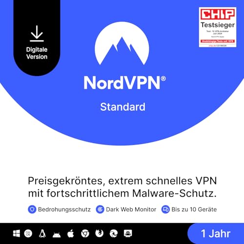 NordVPN Standard, 10 Geräte, 1 Jahr, VPN & Cybersicherheit, digitaler Code von NordVPN